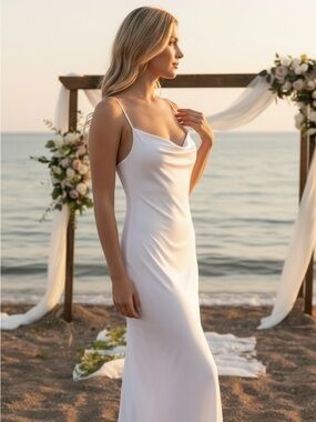 NWT Susana Monaco Cowl Neck Maxi Dress in Sugar White Size Large Coastal